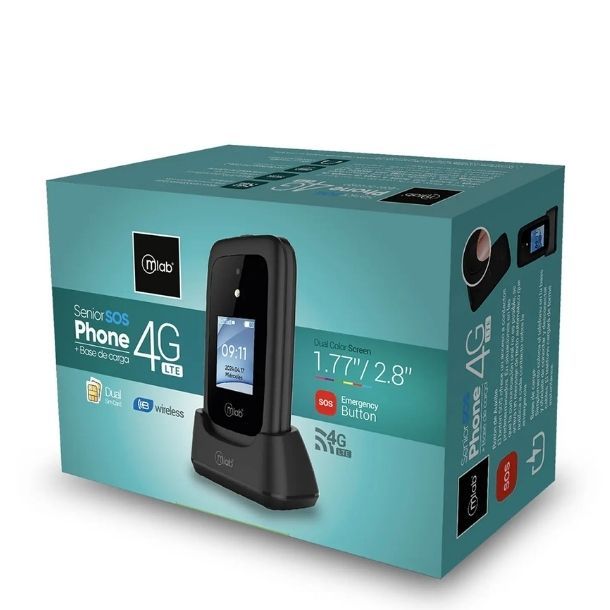Telefono Senior Shel Adulto Mayor 4G Botón SOS Doble Pantalla 2,8 - 1,77 Con Base De Carga 9338