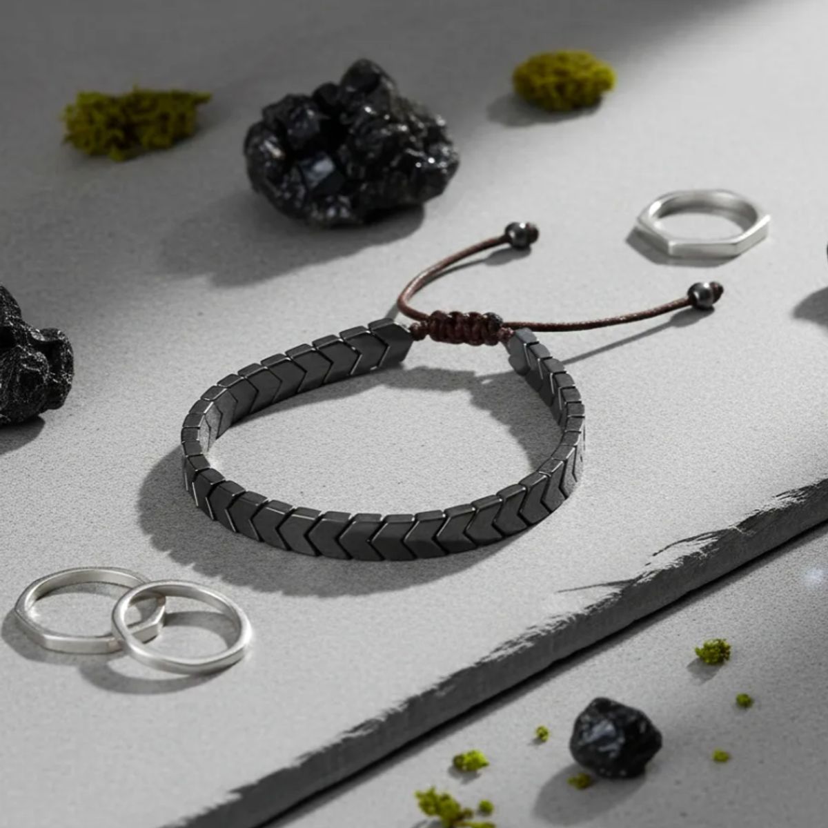 GENERICO - Pulsera Piedra Hematita Black Space Hombre Mujer Moda