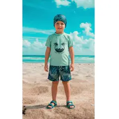 LIKE SHOP - Conjunto De Baño Niños Jovenes Short Polera Gorro Manga Corta Palmeras 0062