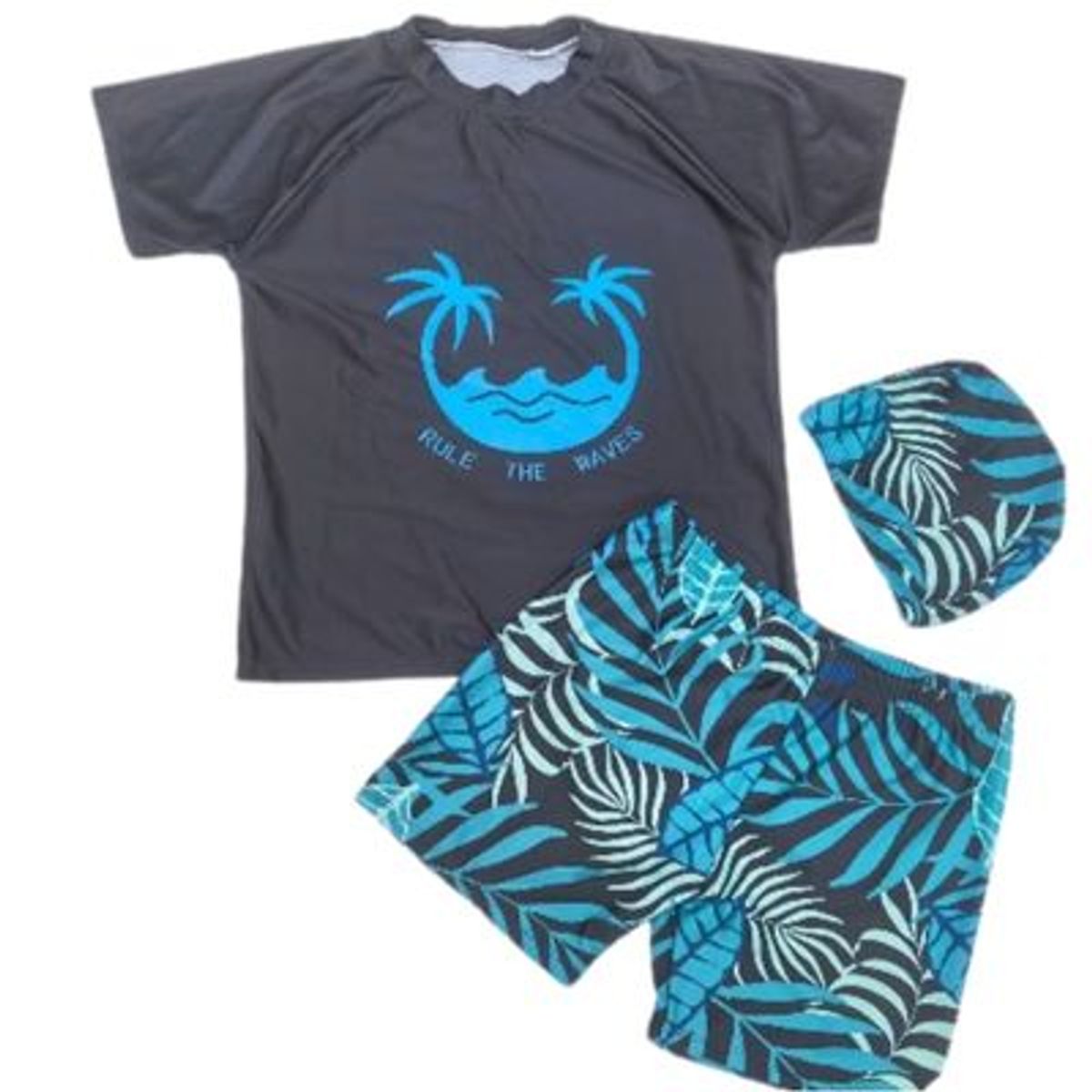 LIKE SHOP - Conjunto De Baño Niños Jovenes Short Polera Gorro Manga Corta Palmeras 0062