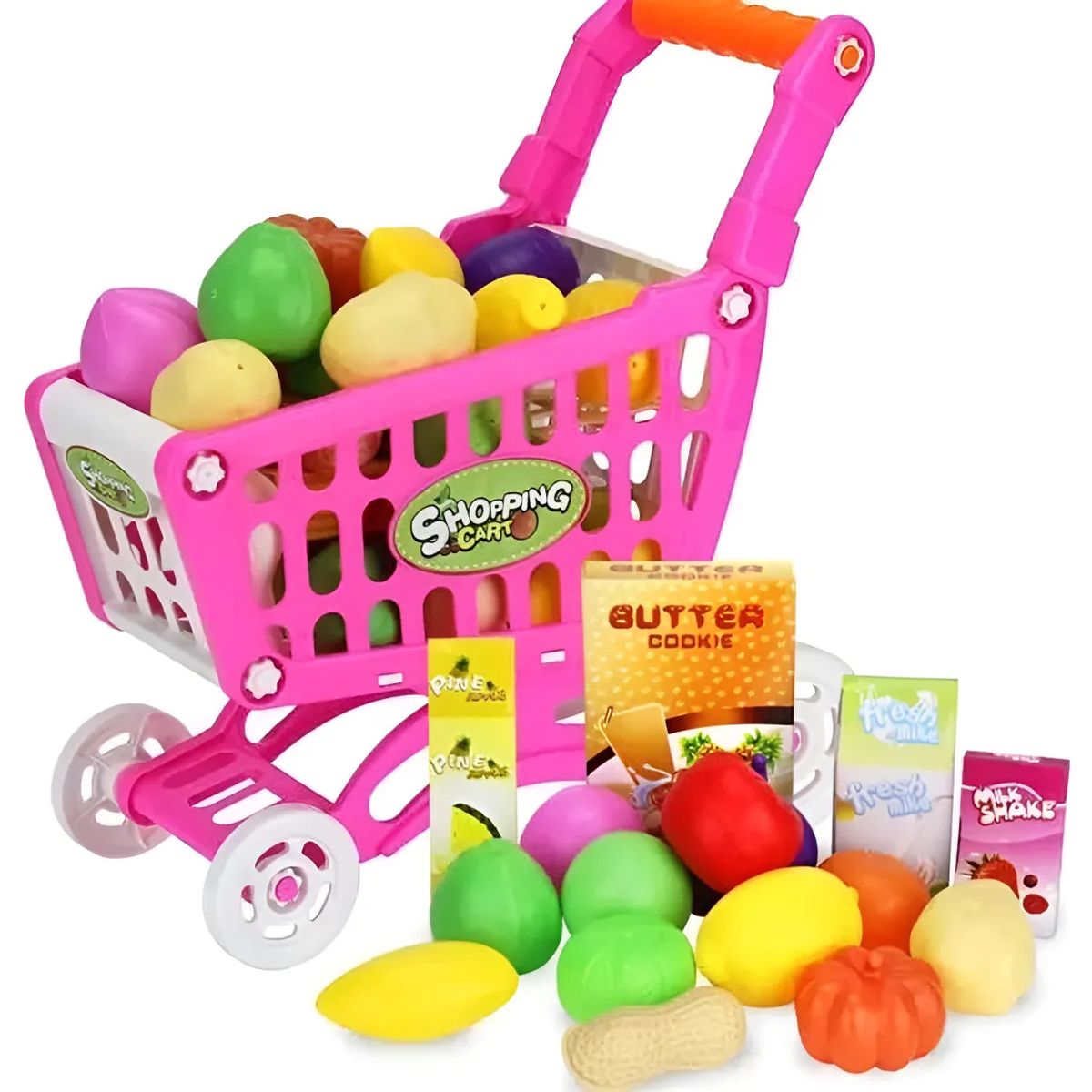 GENERICO - Carrito Compras De Supermercado 56pcs Para Niñas Rosado