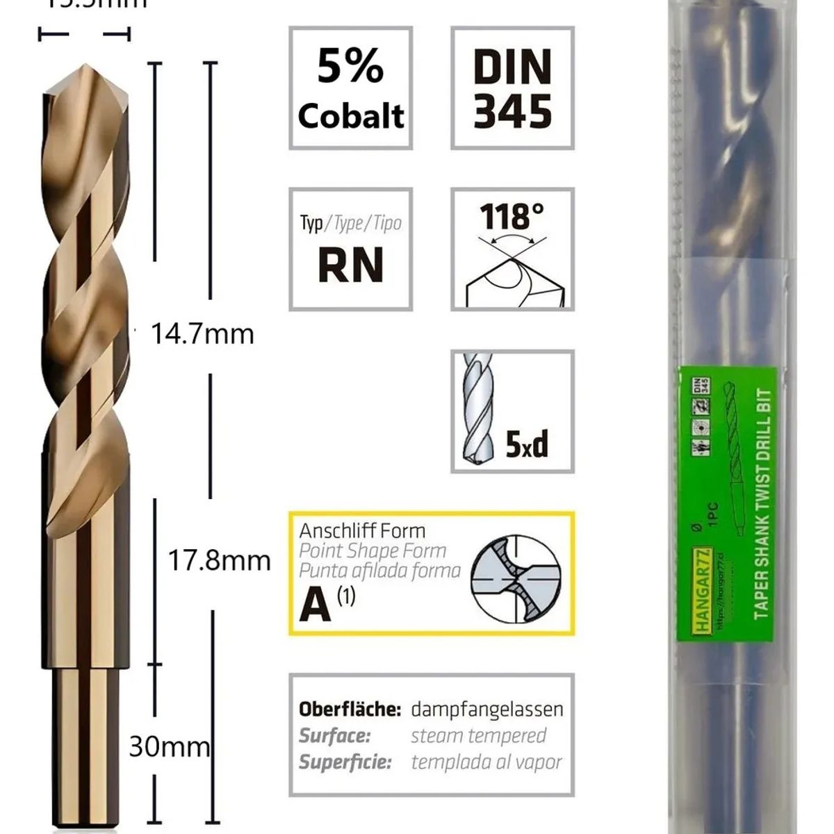 GENERICO - Broca Cobalto 15,5 mm 1 Pcs Hss Al 5% C/reducción De 13mm