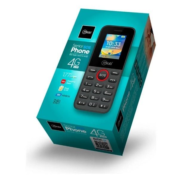 Telefono Senior Sos 4g Lte USB C Dual Sim Card / 9556 Negro Boton SOS 1000mAh Radio