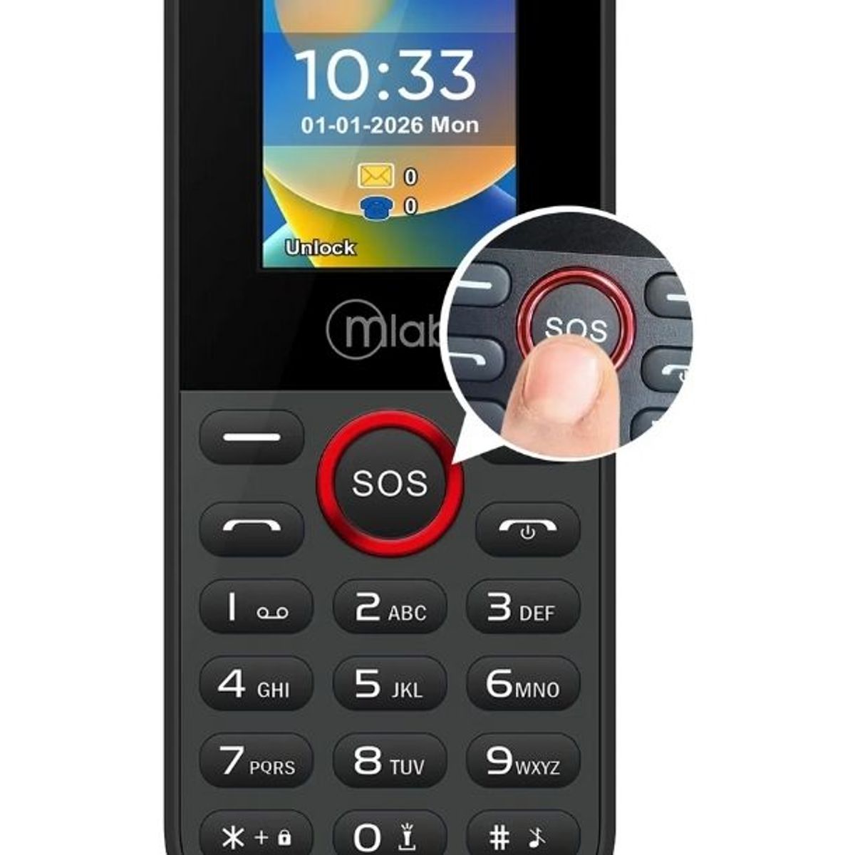 MLAB - Telefono Senior Sos 4g Lte USB C Dual Sim Card / Mlab 9556 Negro Boton SOS 1000mAh Radio