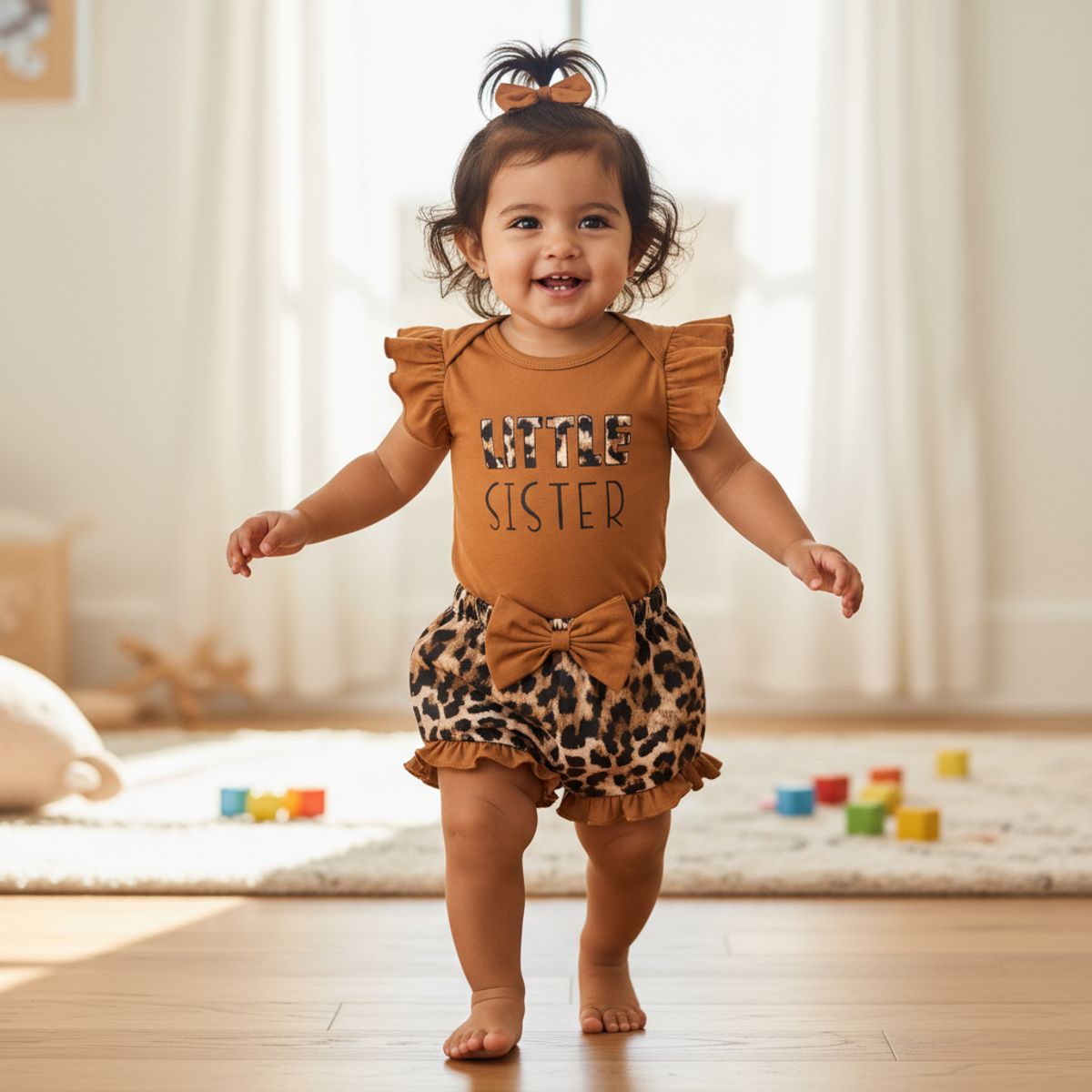CHINA - Conjunto Para Niña De 2 Prendas Body Ocre Estampado + Short Animal Print CJ064