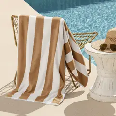 NAUTICA - Toalla de playa 100% Algodón 163x81 diseño rayas beige