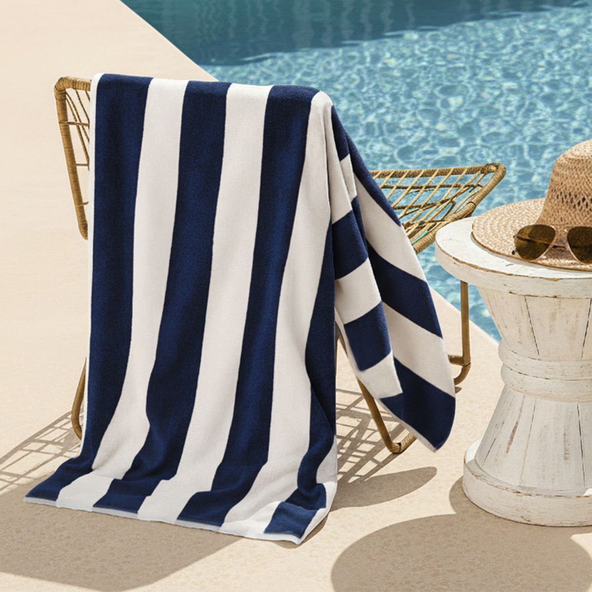 NAUTICA - Toalla de playa Nautica Home 100% Algodón 163x81 CABANA diseño rayas azul marino