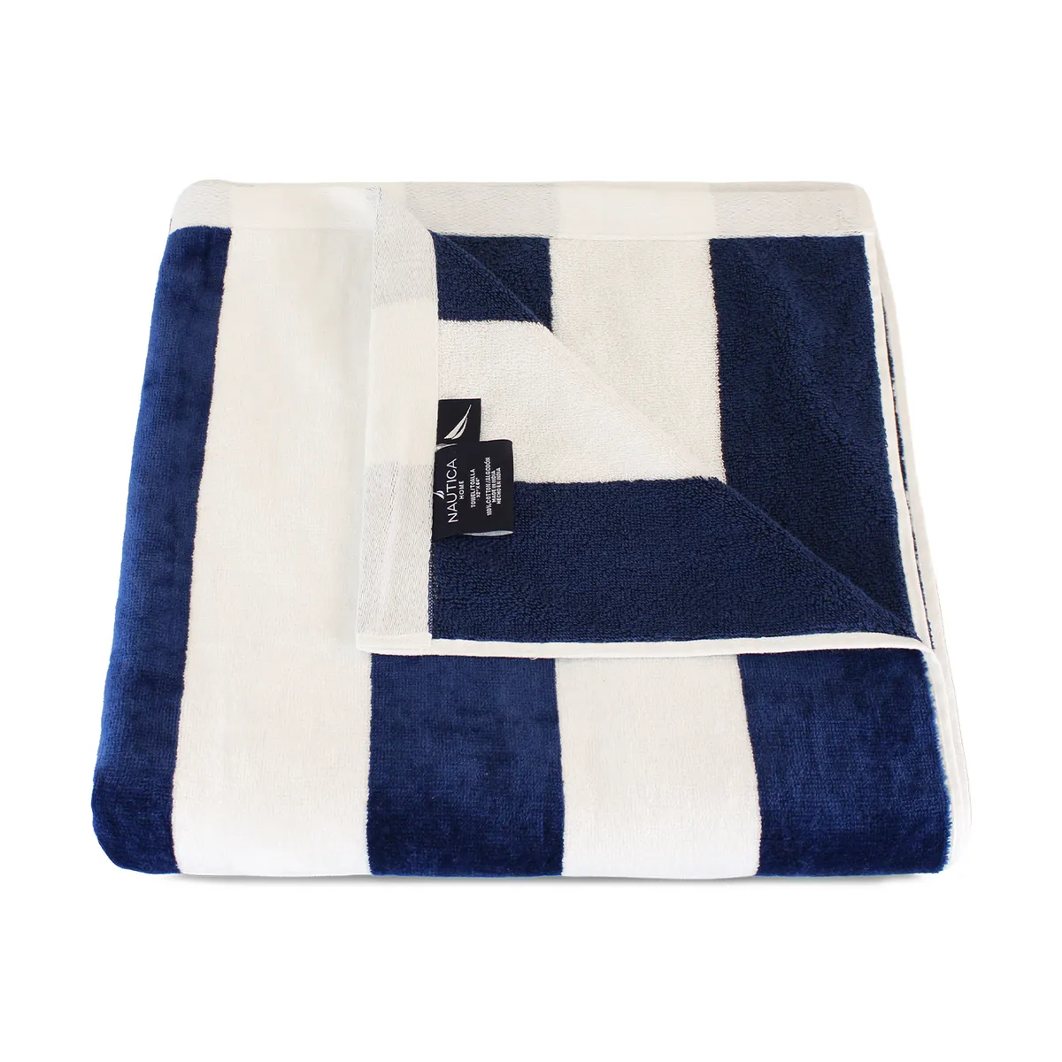 NAUTICA - Toalla de playa Nautica Home 100% Algodón 163x81 CABANA diseño rayas azul marino