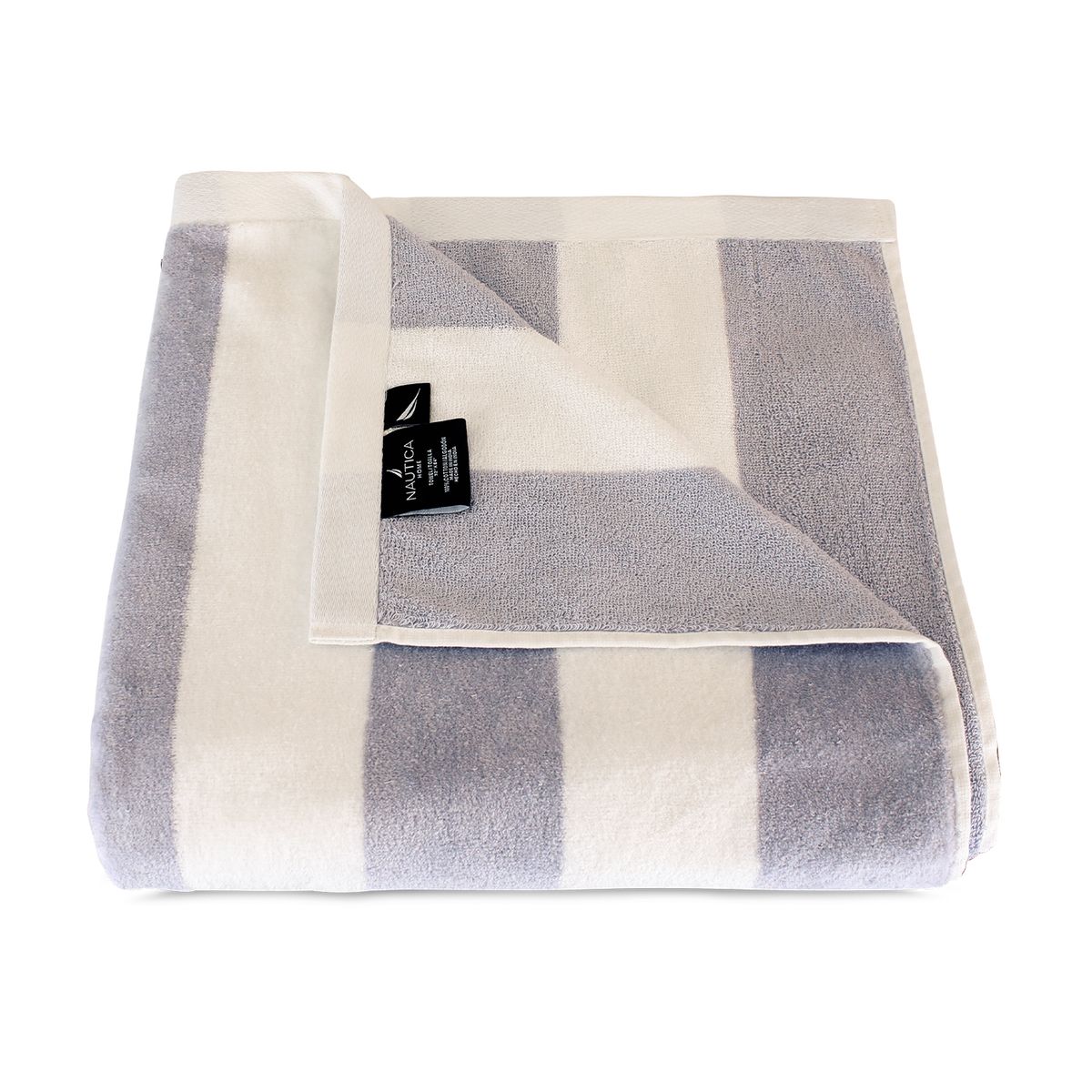 NAUTICA - Toalla de playa Nautica Home 100% Algodón 163x81 CABANA diseño rayas gris