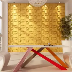 MERCAR RAY - Wall Panel Decorativo 3D Cubista Dorado 3m² 12 paneles 50 x 50 cm