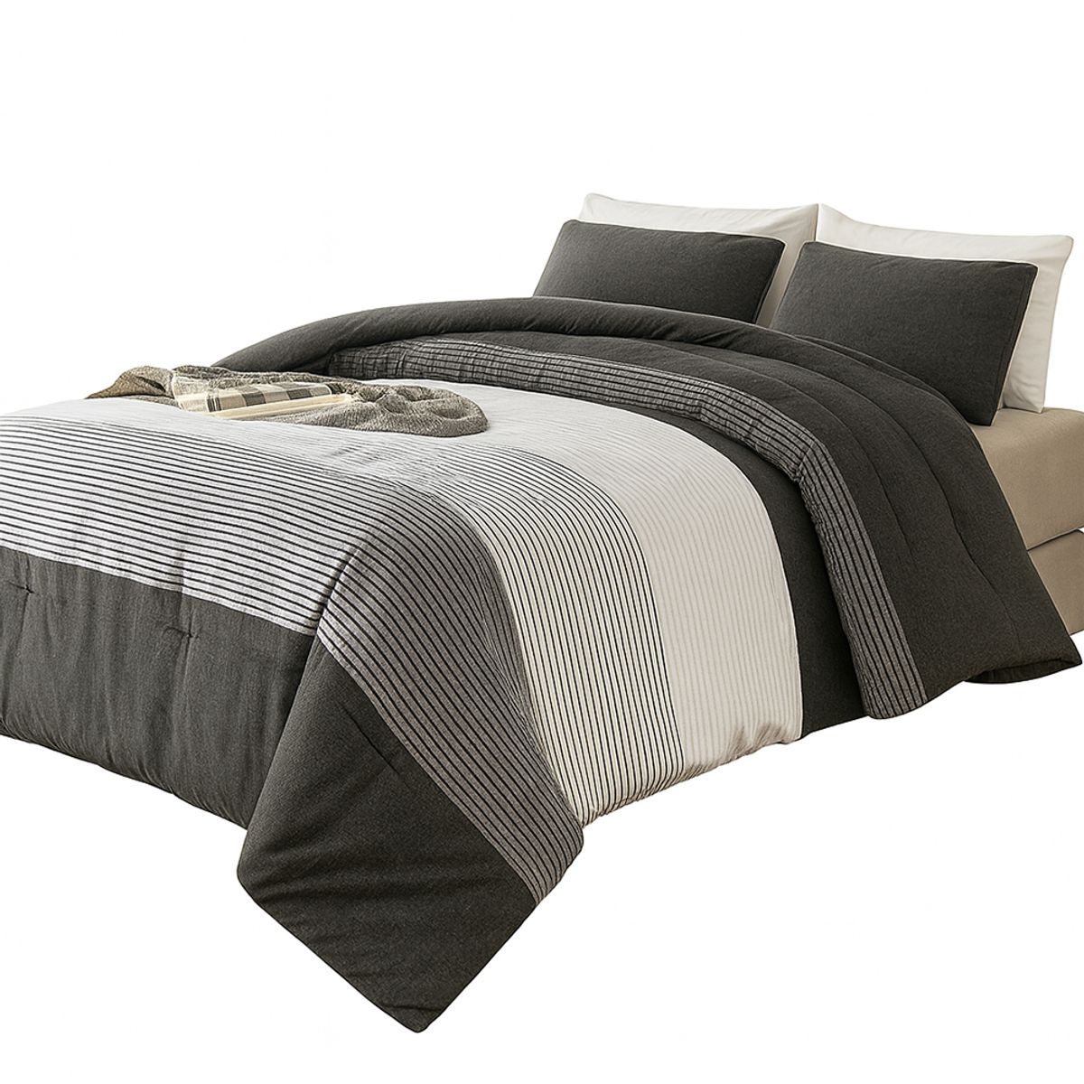 GENERICO - Cobertor cubrecama de verano 1.5 plazas gris con rayas