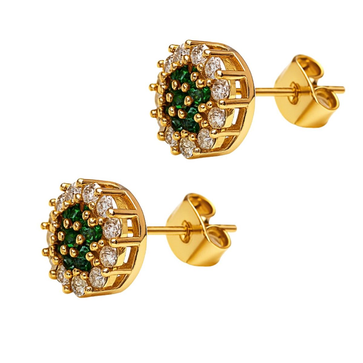 JOYAS LANDEROS - Aros Roseta Cristal Verde 9mm Encahapado en oro de 18k
