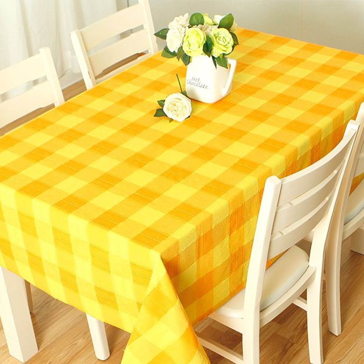 DORAL - Mantel Polycotton Rectangular  Cuadrillé Amarillo  Doral