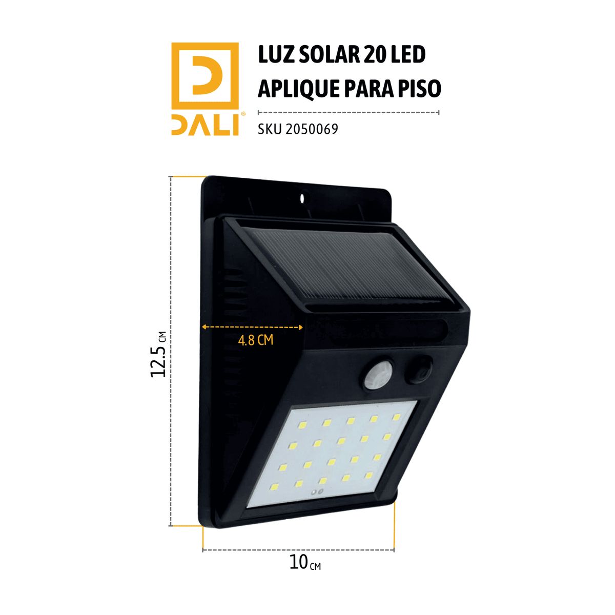 Aplique Solar para Piso 20 LED con Sensor de Movimiento –  Carga Solar Automática, Exterior IP65, marca DALI - Foto 2