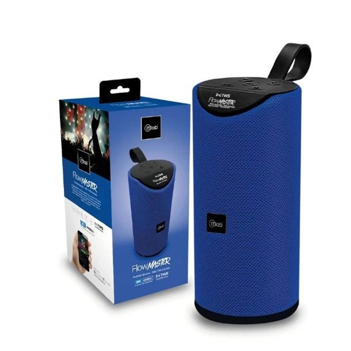 MLAB - Parlante Bluetooth FM Radio Flow Master- TWS Red Black Blue Parlante Recargable - AZUL