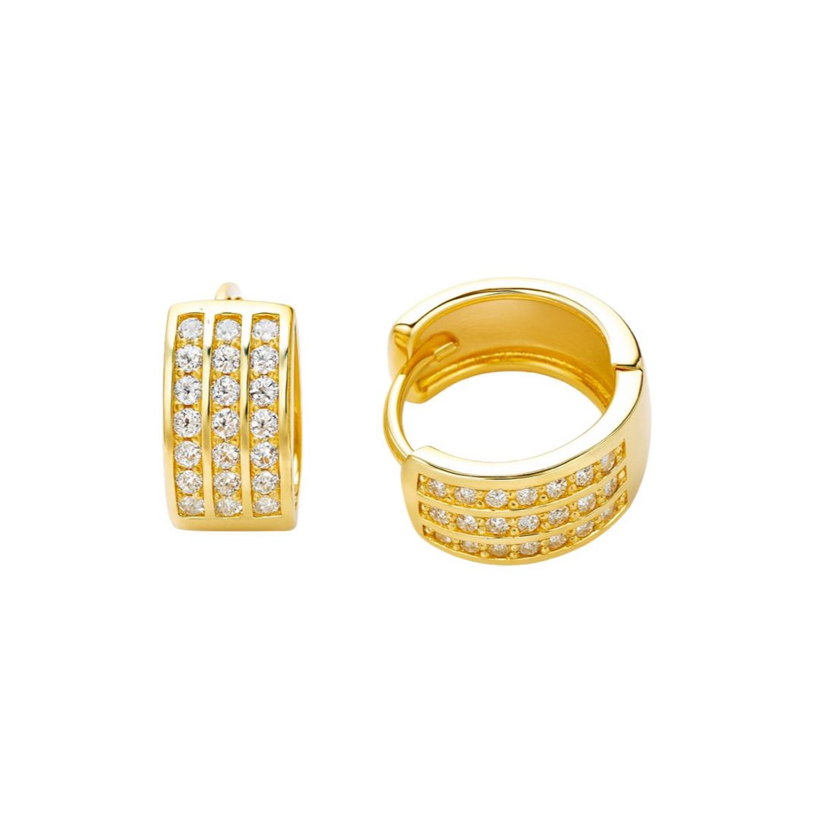 JOYAS LANDEROS - Aros Argollas Triple Riel Encahapado en oro de 18k