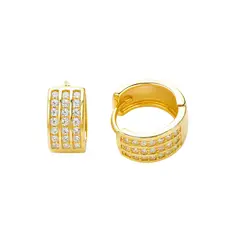 JOYAS LANDEROS - Aros Argollas Triple Riel Encahapado en oro de 18k