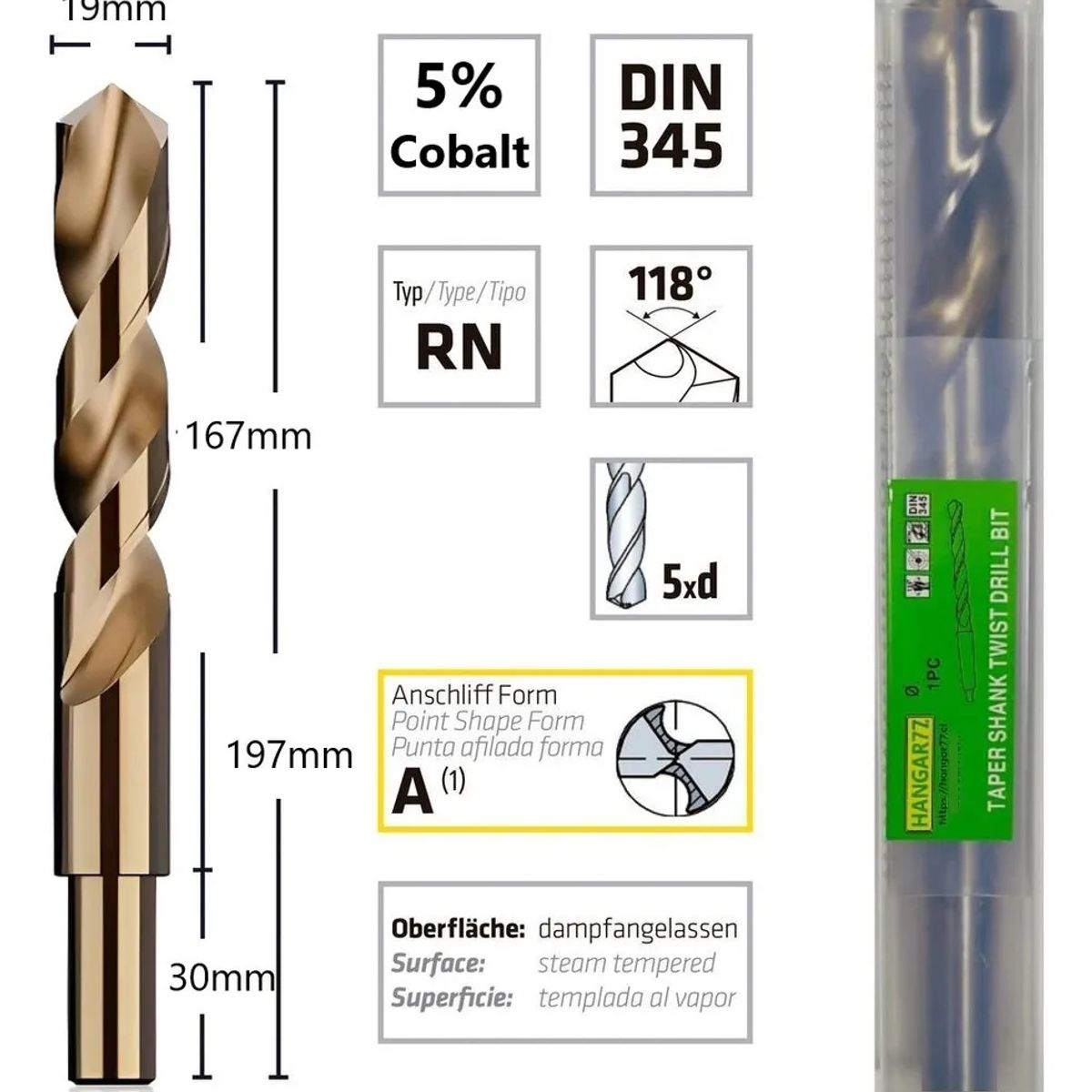 GENERICO - Broca Cobalto 19 mm 1 Pcs Hss Al 5% C/reducción De 13mm