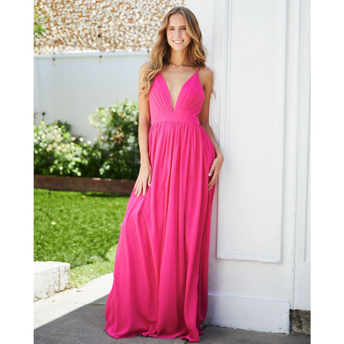 MI PLACARD - Vestido Largo de Fiesta Laura Gasa Fucsia