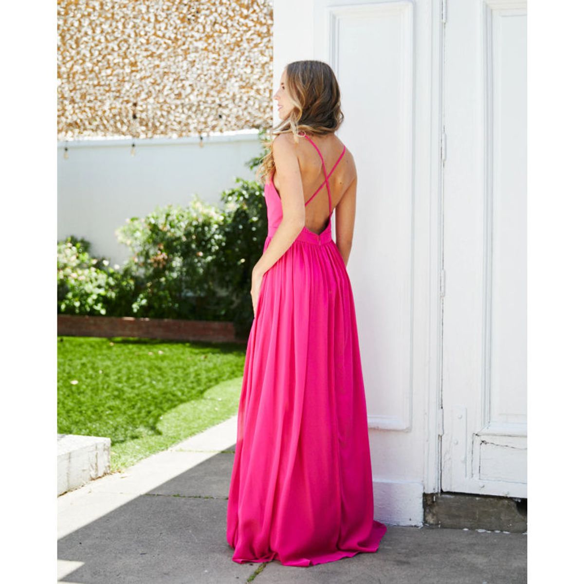 MI PLACARD - Vestido Largo de Fiesta Laura Gasa Fucsia