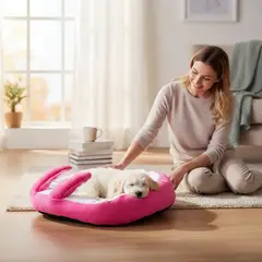 BLOCCARE - Cama Para Mascotas Con Orejas Conejo - Talla L ROSA