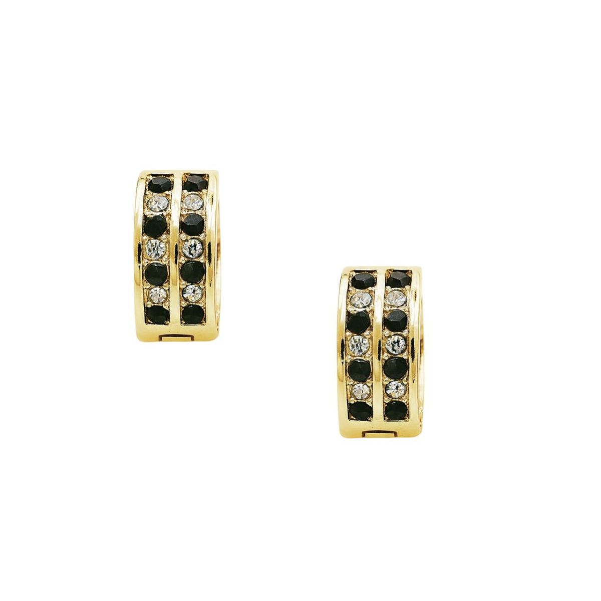 JOYAS LANDEROS - Aros Argollas Doble Riel Negro Encahapado en oro de 18k de 15mm