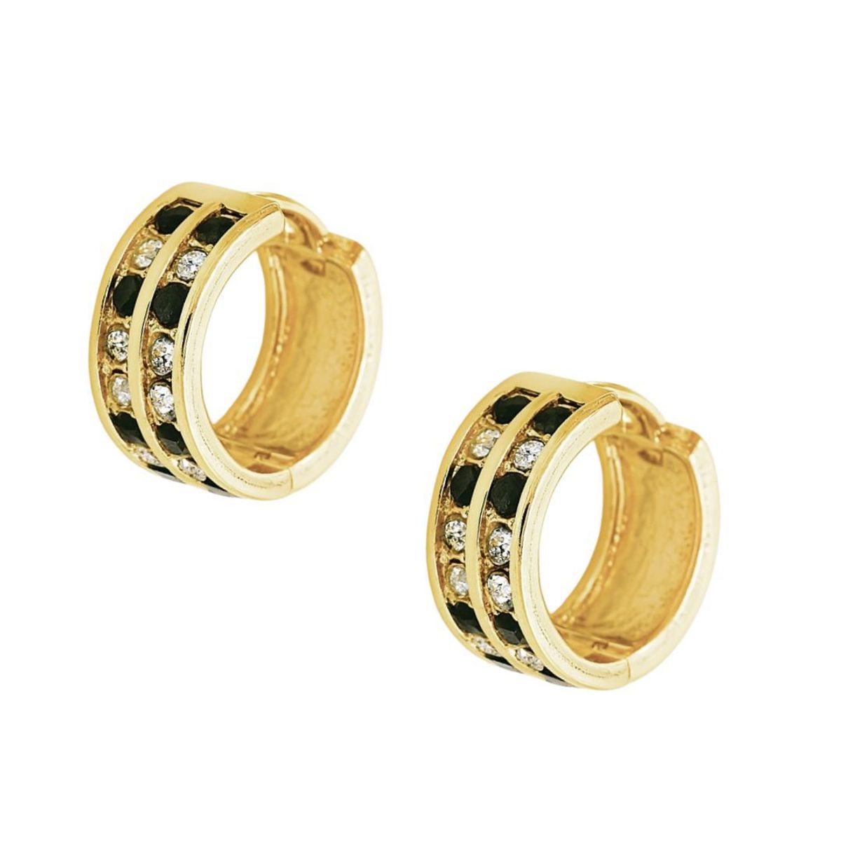JOYAS LANDEROS - Aros Argollas Doble Riel Negro Encahapado en oro de 18k de 15mm