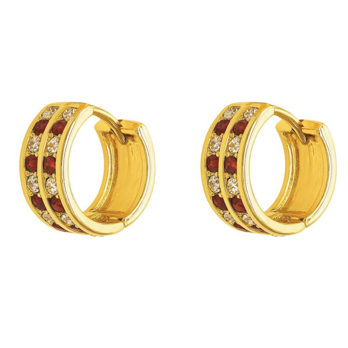 JOYAS LANDEROS - Aros Argollas Doble Riel Rojo Enchapado en oro de 18k de 15mm