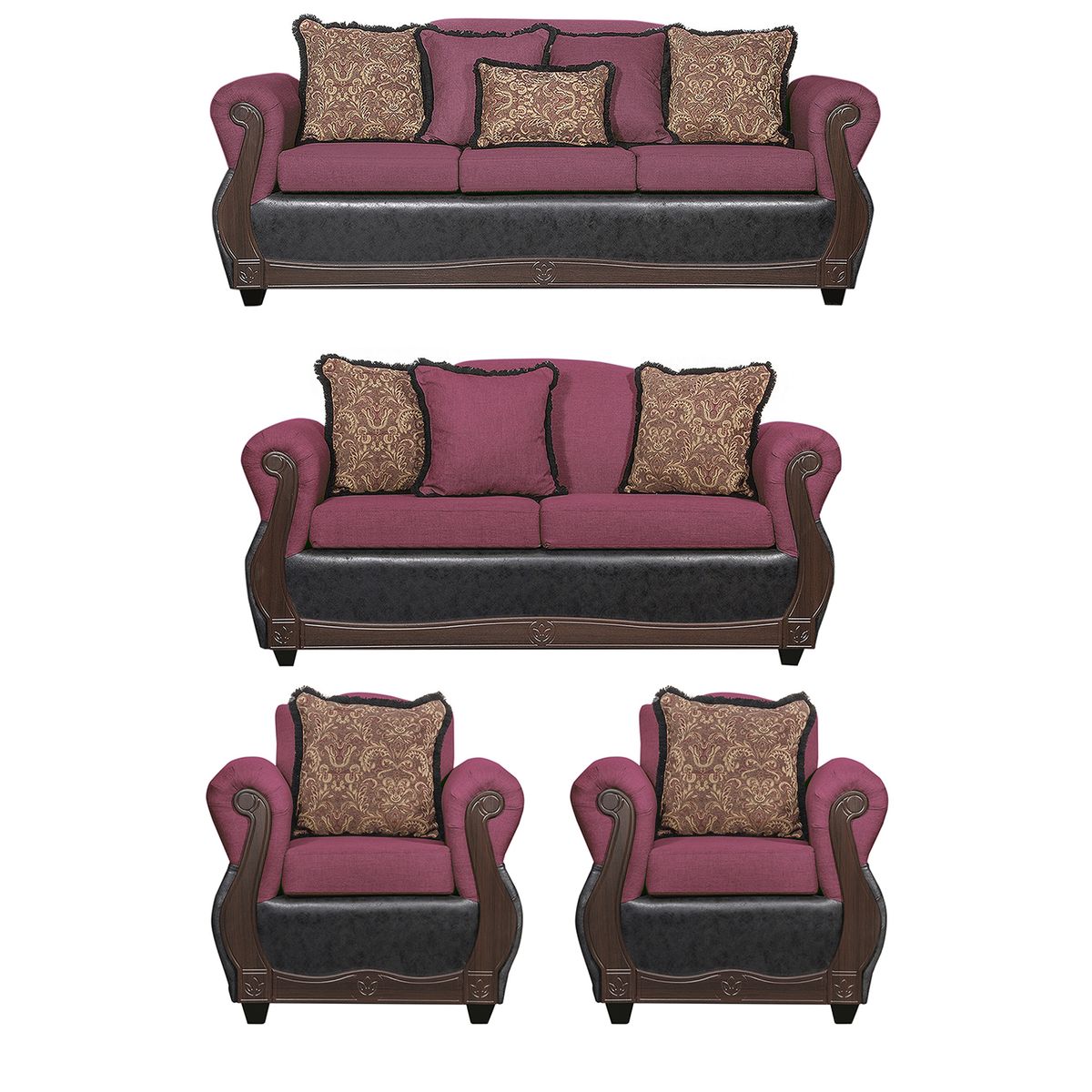 BLACK FACTORY - Juego de Living 3 2 1 1 Gran Columbia Burdeo Negro