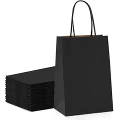 GENERICO - Bolsas De Papel Kraft Negro 22x25 Con Manillas 50 Unidades