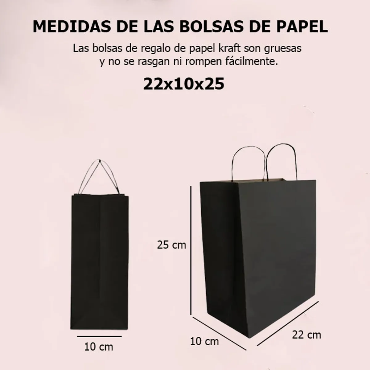 GENERICO - Bolsas De Papel Kraft Negro 22x25 Con Manillas 50 Unidades