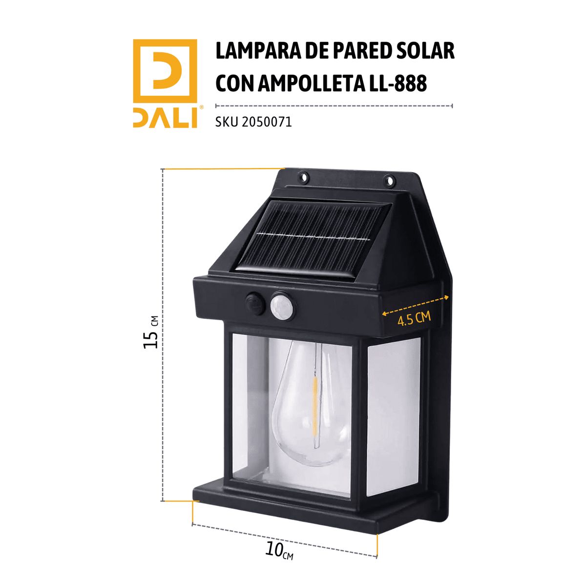 Aplique Lámpara de Pared Solar con Ampolleta LL-888  con Sensor de Movimiento – 600LM, Exterior Automático, marca DALI - Foto 2