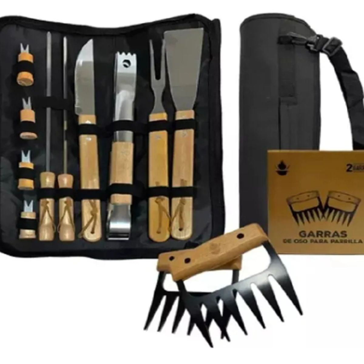 GENERICO - Pack Set Asado Parrilla 10 Uds + 2 Garra