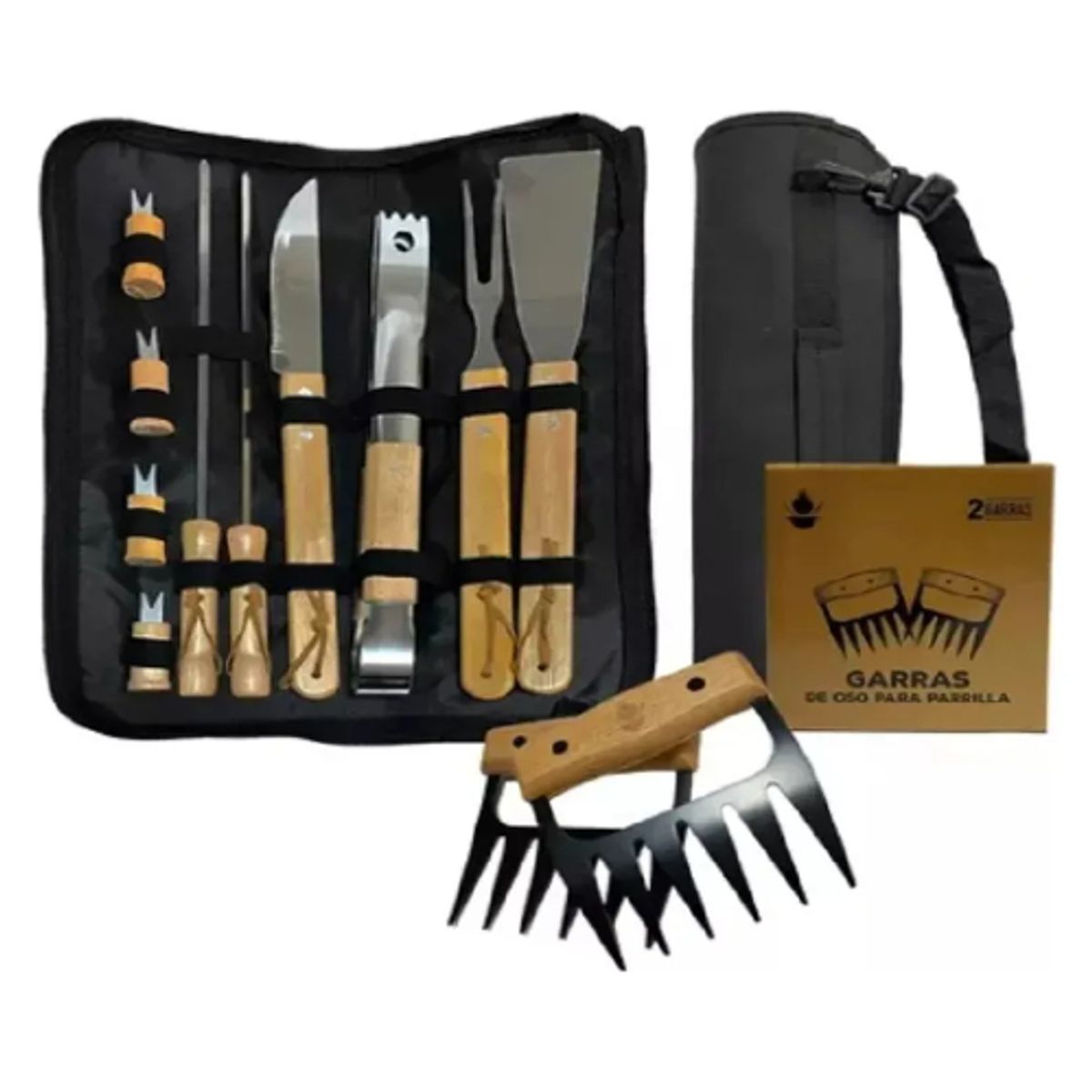 GENERICO - Pack Set Asado Parrilla 10 Uds + 2 Garra