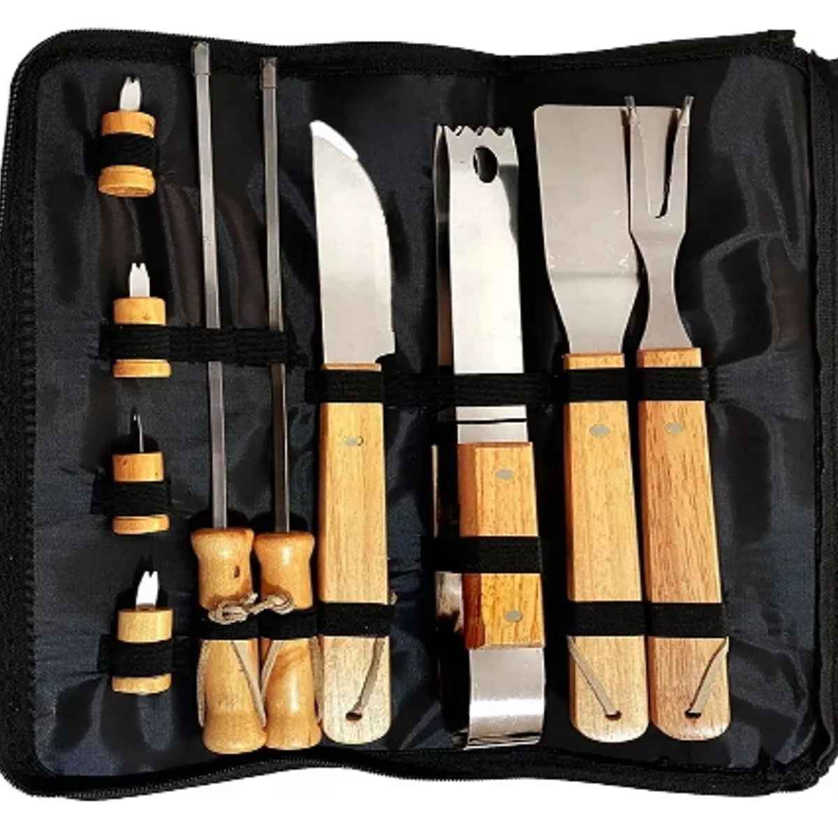 GENERICO - Pack Set Asado Parrilla 10 Uds + 2 Garra