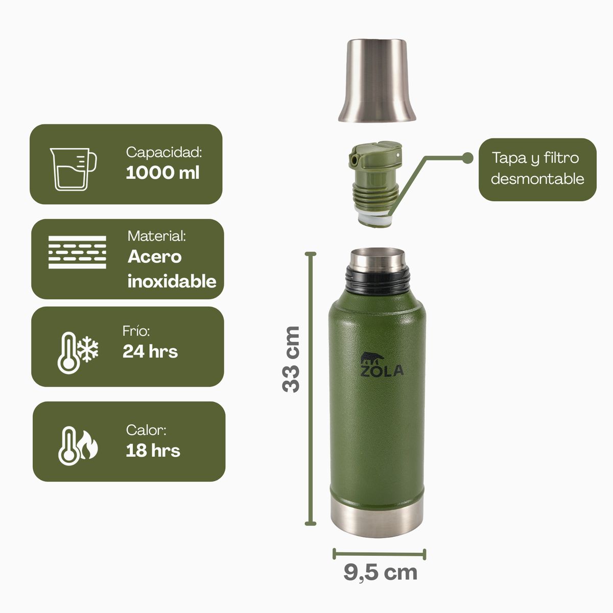 ZOLA OUTDOORS - Termo Mate ZOLA 1L Capacidad 1000 mL Diseño Liso VERDE