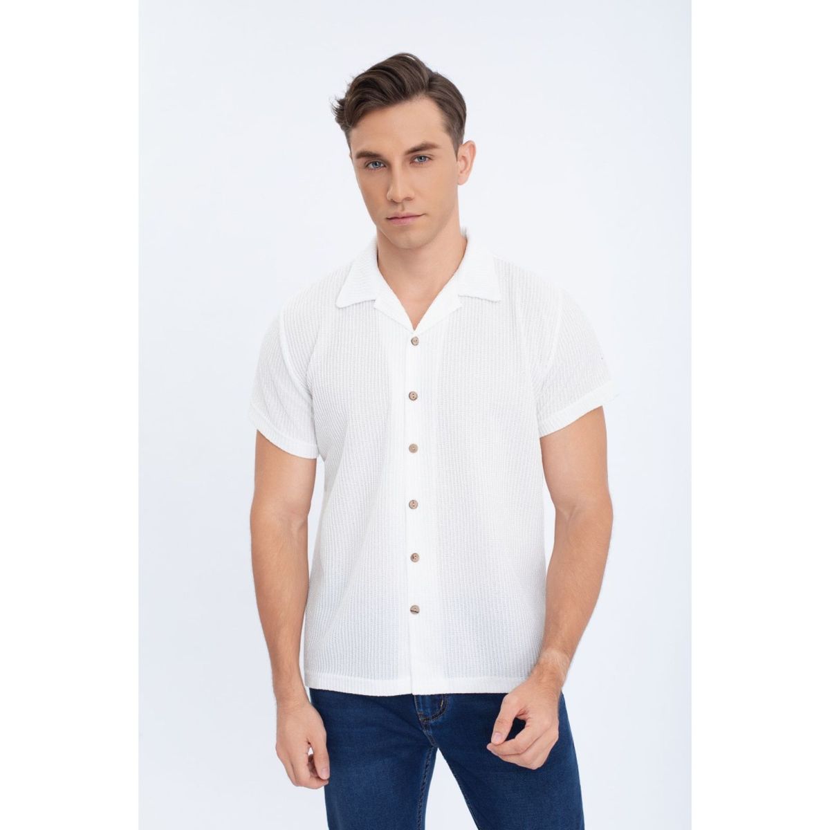 LIKE SHOP - Camisa Hombre Texturizada Fit Verano Fashion Calidad 0172