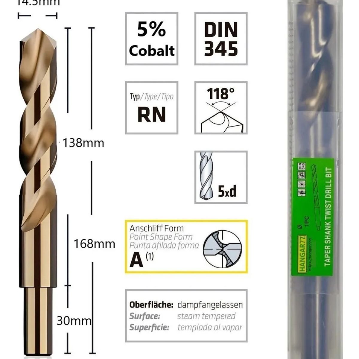 GENERICO - Broca Cobalto 14,5 mm 1 Pcs Hss Al 5% C/reducción De 13mm