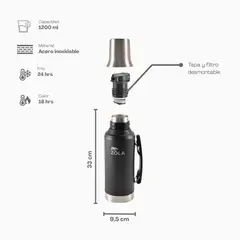 ZOLA OUTDOORS - Termo Mate Edition 1.2 Litros Pico Cebador Zola Acero Inox NEGRO
