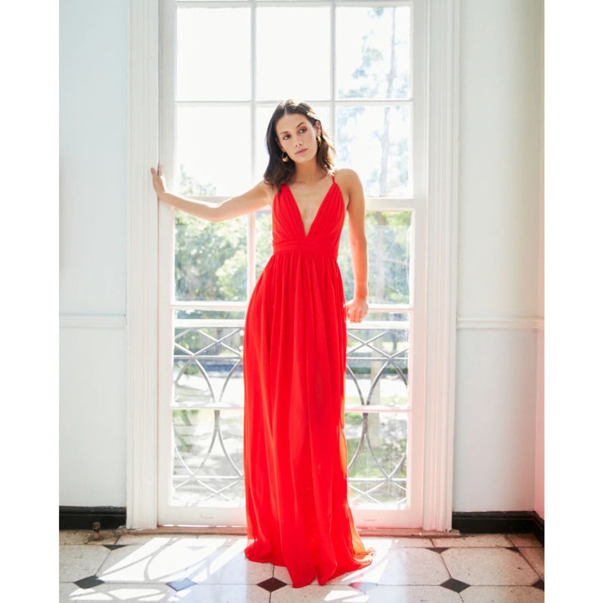 MI PLACARD - Vestido Largo de Fiesta Laura Gasa Rojo
