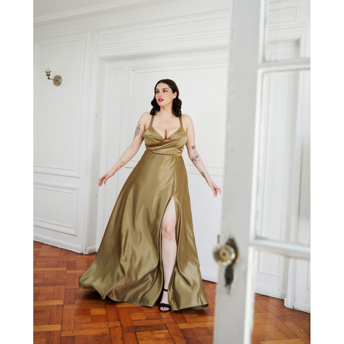 MI PLACARD - Vestido Largo de Fiesta Bea Verde Olivo