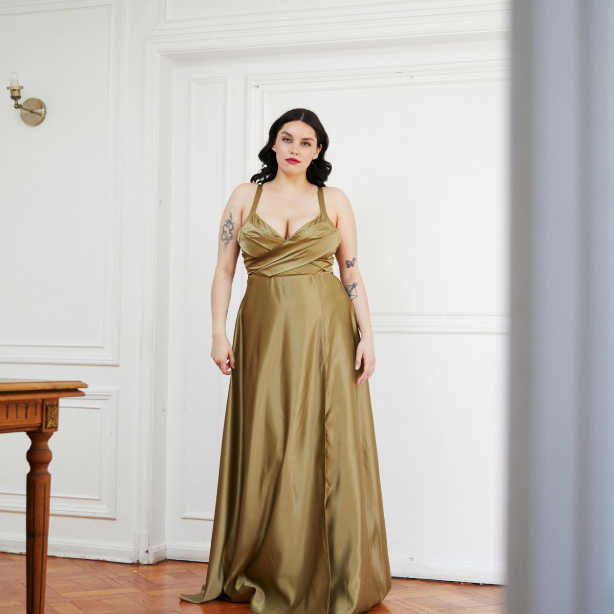 MI PLACARD - Vestido Largo de Fiesta Bea Verde Olivo