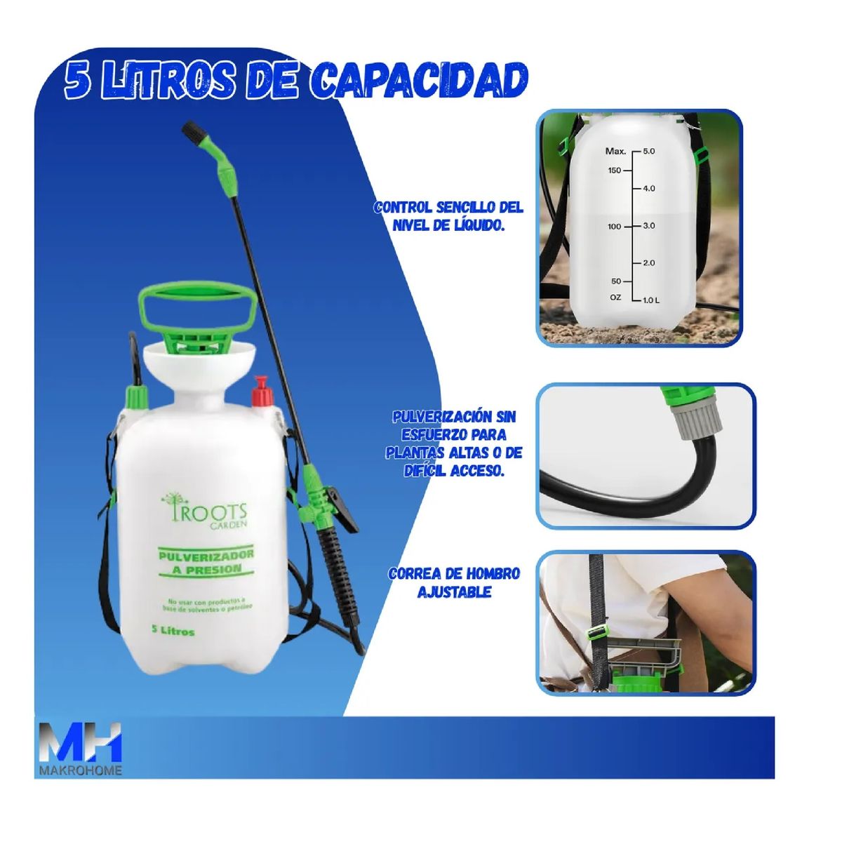 ROOTS - Pulverizador A Presion 5 Litros Fumigador Regadera Jardin