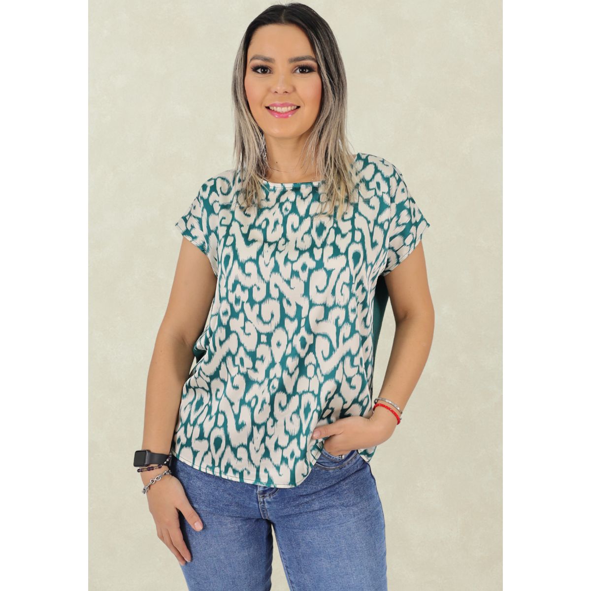 TENTATION - Top Seda Estampada Verde Tentation