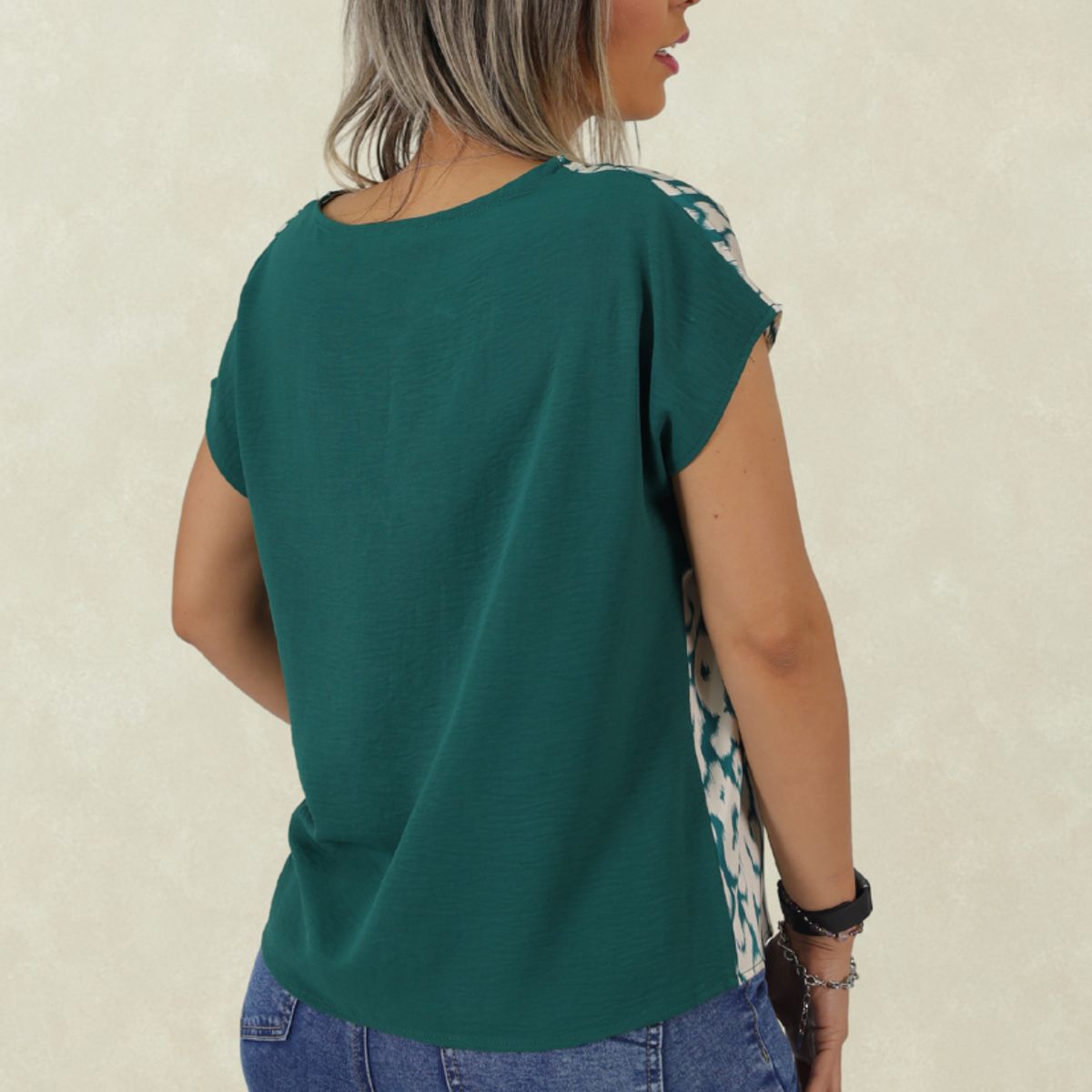 TENTATION - Top Seda Estampada Verde Tentation