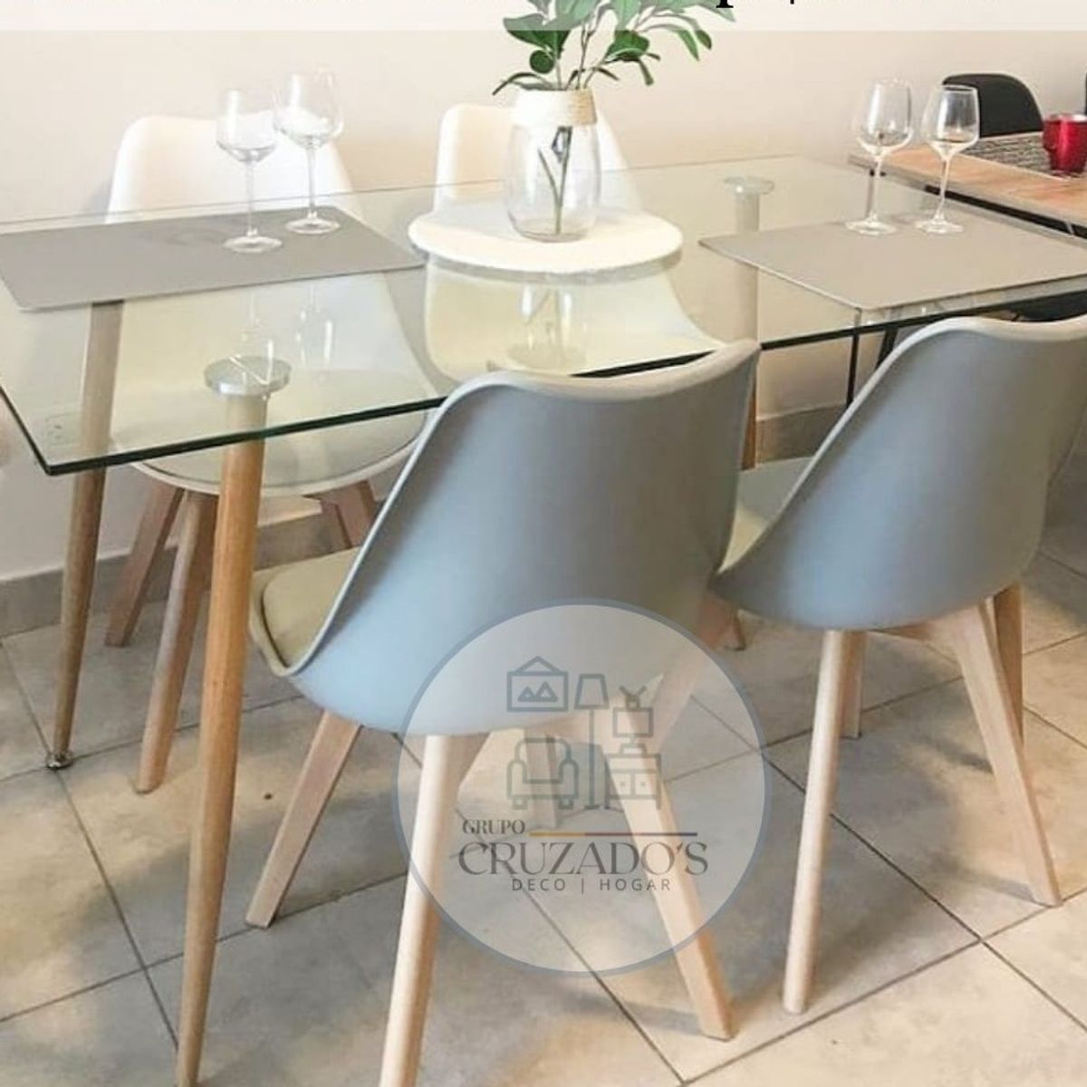 GENERICO - COMEDOR 120X80 DE VIDRIO + 6 SILLAS TULIP NEGRAS