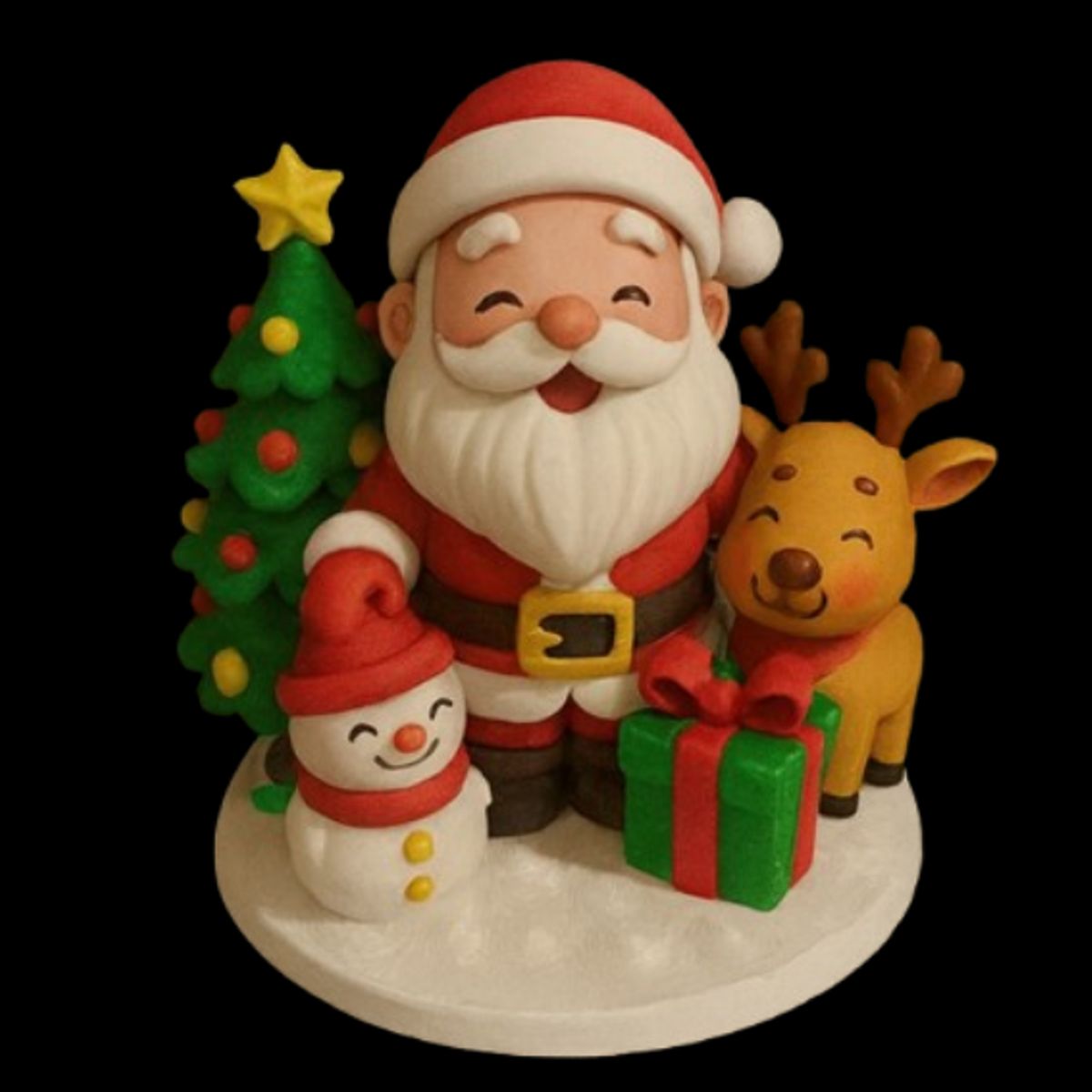 GENERICO - Figura Navideña - Diorama Papá Noel Reno y Muñeco de Nieve