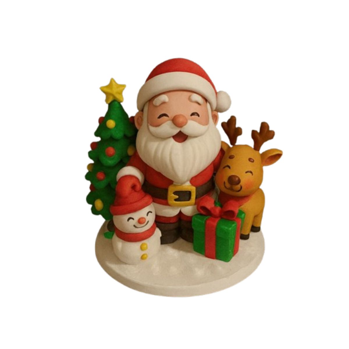 GENERICO - Figura Navideña - Diorama Papá Noel Reno y Muñeco de Nieve