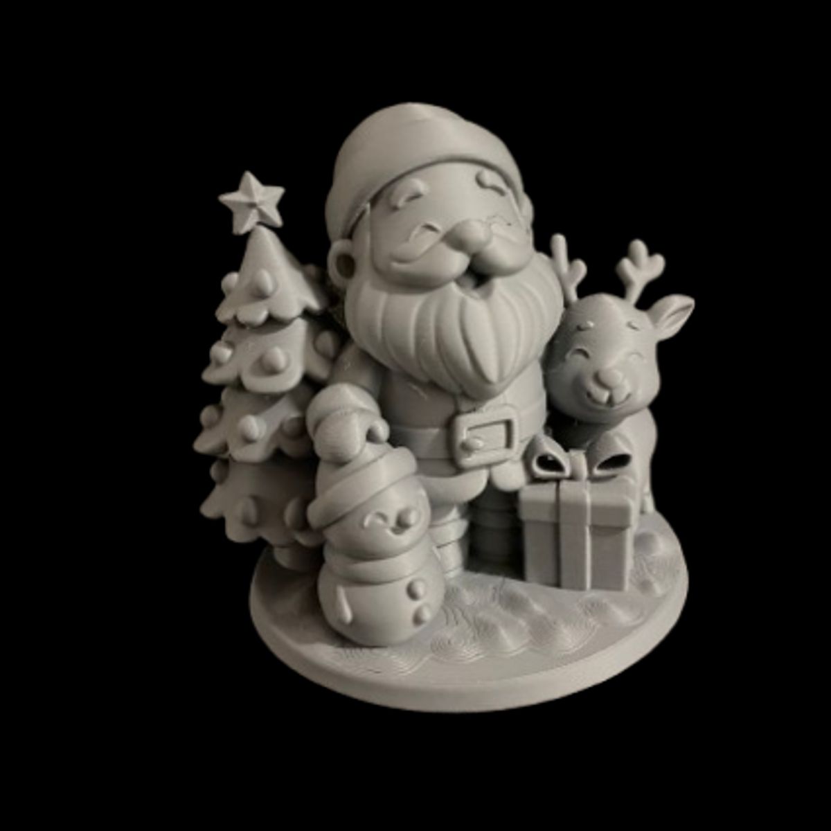 GENERICO - Figura Navideña - Diorama Papá Noel Reno y Muñeco de Nieve