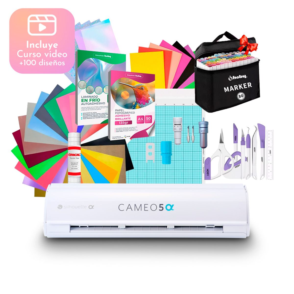 SILHOUETTE - Kit Silhouette Cameo 5 Alfa + Cuchilla / Kit Stickers